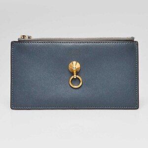 Fendi Blue/Burgundy Leather By The Way Zip Card Holder Wallet - 8M0388